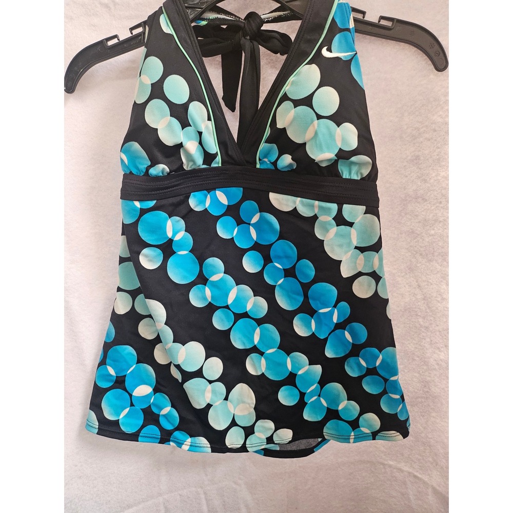 Nike Womens Black Blue Bubble Print Halter Tankini Swim Top Size 8 M